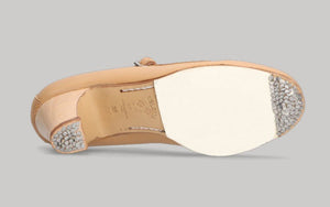 Chaussure de danse flamenco professionnelle combinée cuir et beige fantaisie avec boucle