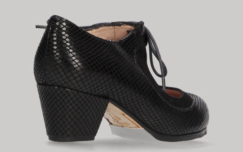 Chaussure de danse flamenco professionnelle en peau de serpent noire avec lacets