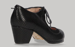 Chaussure de danse flamenco professionnelle en peau de serpent noire avec lacets