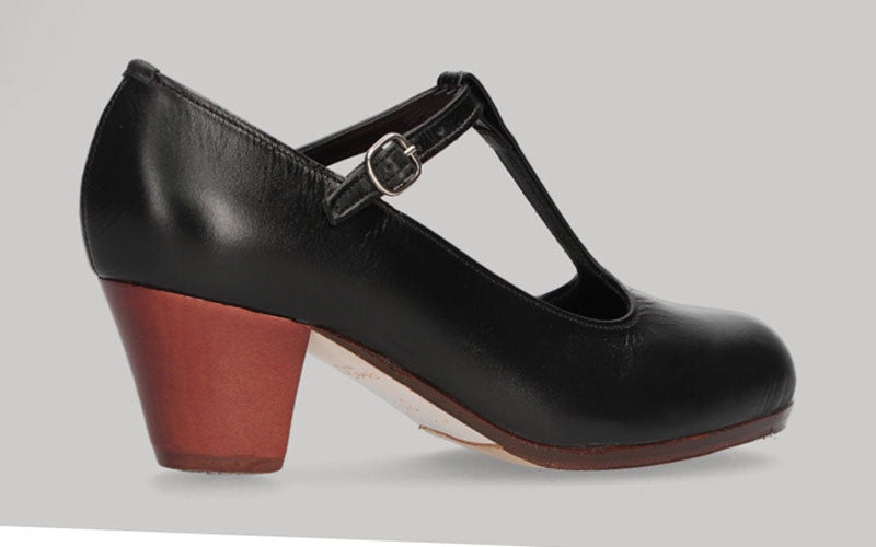Zapato de Baile Flamenco Profesional con Hebilla Piel Negro