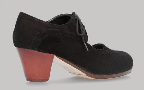 Chaussure de danse flamenco professionnelle en daim noir et lacets