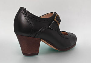 Chaussure de danse flamenco professionnelle en cuir noir et talon cubain