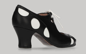 Chaussure de danse flamenco professionnelle en cuir noir et blanc