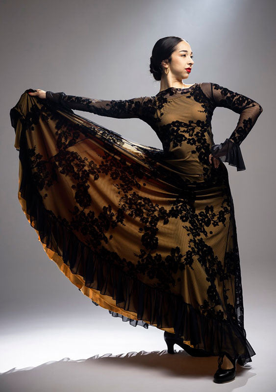 Robe de flamenco en tulle imprimé noir