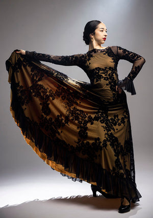 Robe de flamenco en tulle imprimé noir