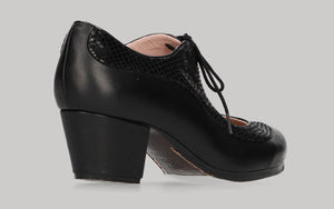 Chaussure de danse flamenco professionnelle combinée en cuir noir et fantaisie