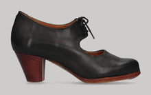 Professional black leather flamenco dance shoe with laces