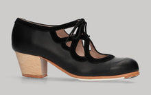 Zapato de Baile Flamenco Profesional Combinado en Piel y Adornos en Ante Negro