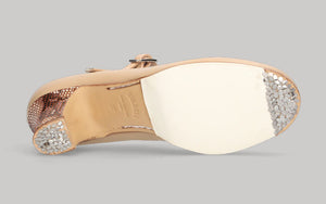 Chaussure de danse flamenco professionnelle combinée en cuir beige et motif serpent avec boucle 