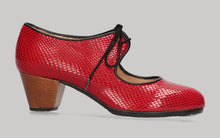 Zapato de baile Flamenco Profesional en Fantasía Serpiente Rojo con Cordones