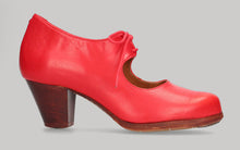 Professional red leather flamenco dance shoe with laces