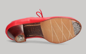 Professional red leather flamenco dance shoe with laces