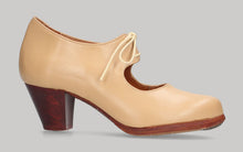 Professional beige leather flamenco dance shoe with laces