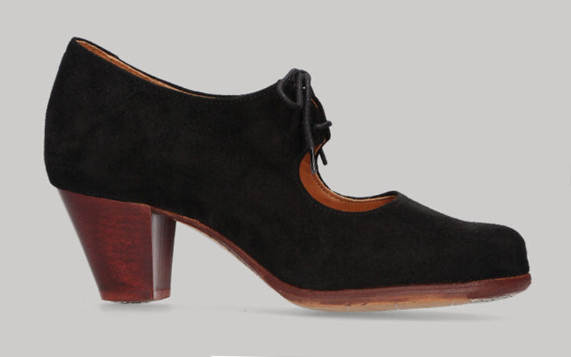 Professional black suede flamenco dance shoe with laces