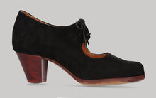 Professional black suede flamenco dance shoe with laces