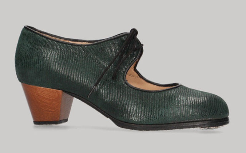Chaussure de danse flamenco professionnelle à lacets, motif serpent vert bouteille