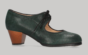 Chaussure de danse flamenco professionnelle à lacets, motif serpent vert bouteille