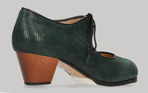 Chaussure de danse flamenco professionnelle à lacets, motif serpent vert bouteille