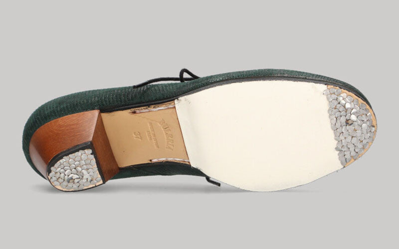 Chaussure de danse flamenco professionnelle à lacets, motif serpent vert bouteille