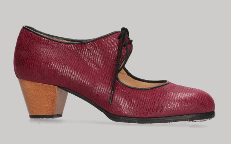 Chaussure de danse flamenco professionnelle à lacets, motif serpent rouge carmin