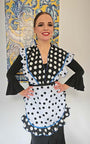 Conjunto Delantal y Mantoncillo  Flamenco Negro y Blanco con Lunares