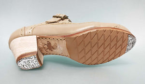 Chaussure de danse flamenco professionnelle en cuir beige à talon cubain