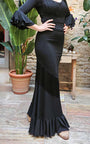Falda flamenco negra con volante diagonal de flecos