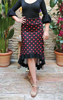 Falda-Sobrefalda Flamenco Negra con Lunares Rojos