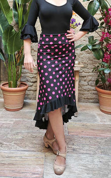 Falda-Sobrefalda Flamenco Negra con Lunares Rosas