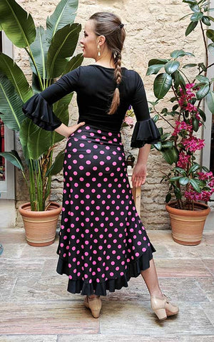 Falda-Sobrefalda Flamenco Negra con Lunares Rosas