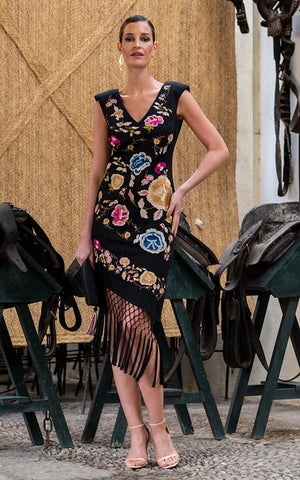 Robe Oloroso noire à fleurs brodées