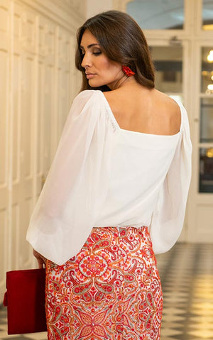 Bone-Colored Chiffon Capataz Top