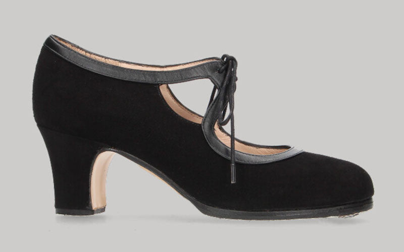 Chaussure de danse flamenco professionnelle en daim noir avec lacets