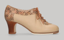 Zapato de baile Flamenco Profesional  Combinado en Piel Beige y Fantasía Serpiente con Cordones