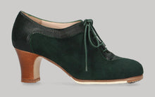 Zapato de baile Flamenco Profesional  Combinado en Ante Verde Botella y Piel Fantasía con Cordones