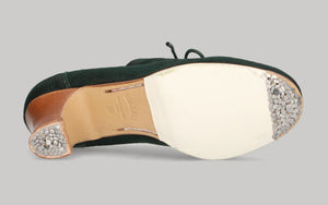 Chaussure de danse flamenco professionnelle combinée en daim vert bouteille et cuir fantaisie avec lacets