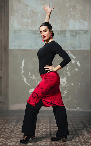Falda-Pantalón Punto Elástico Negro con Estampados Varios