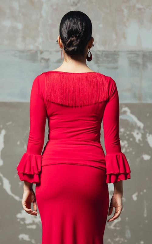 Icaro Flamenco Top with Fringes and Ruffles on the Sleeve