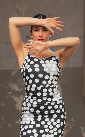 Black Flamenco Top with White Polka Dot Print