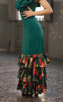 Jupe flamenco avec un halo vert et 3 volants à imprimé floral