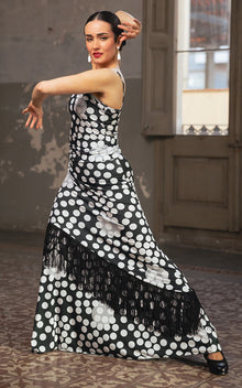 Jupe flamenco imprimée chimère avec volants à franges diagonales