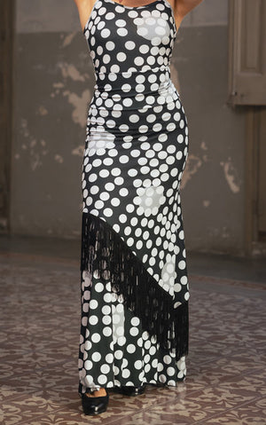 Jupe flamenco imprimée chimère avec volants à franges diagonales