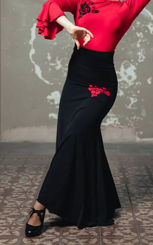 Falda Flamenco Voluta Entallada de Punto Elástico Negro