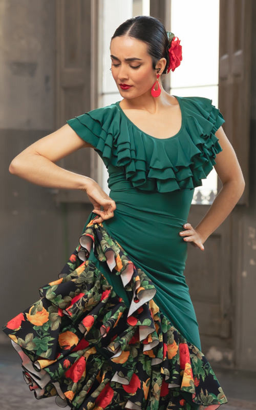Green Flamenco Top with Ruffles on the Neckline