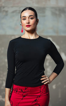 Top Flamenco Berre Negro con Manga Larga Montada