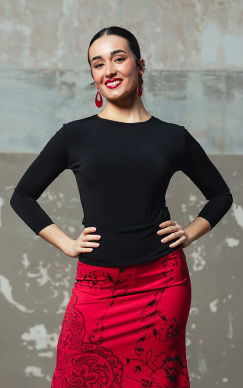 Top Flamenco Berre Negro con Manga Larga Montada