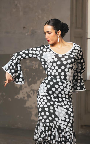 Top Flamenco Estampado Con Volante En Manga y Escote Redondo