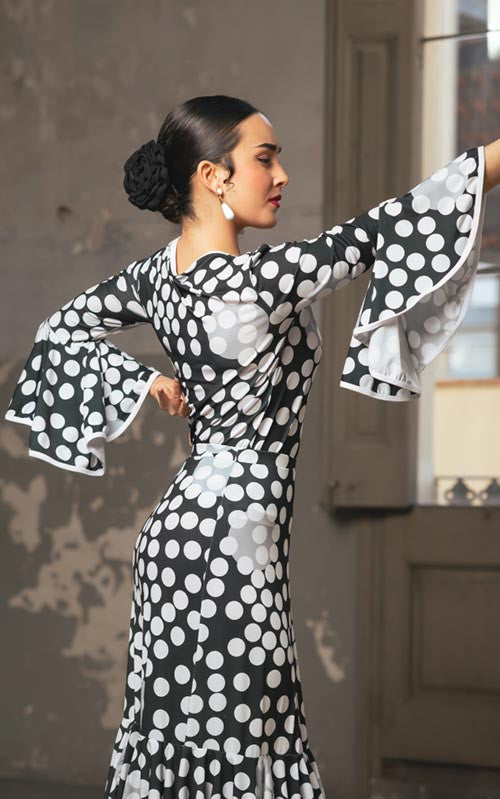 Top Flamenco Estampado Con Volante En Manga y Escote Redondo