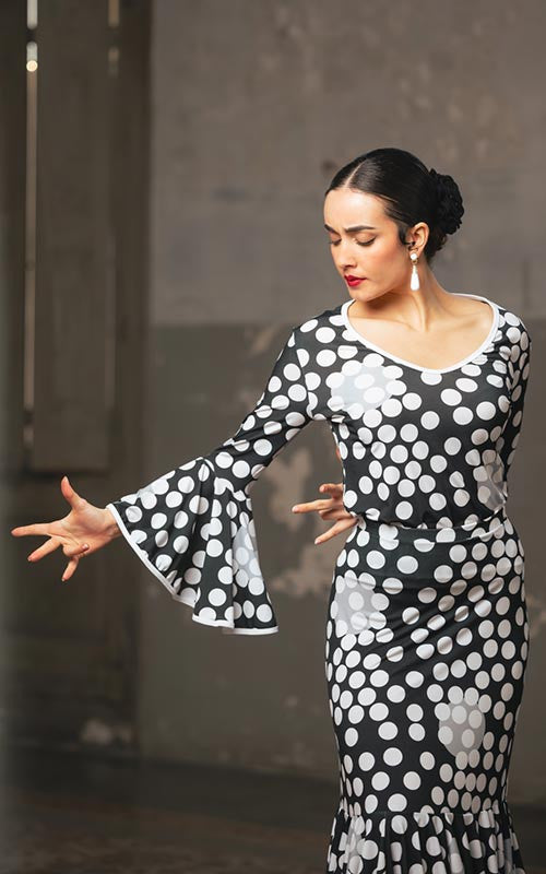 Top Flamenco Estampado Con Volante En Manga y Escote Redondo