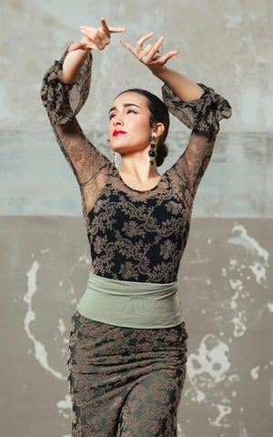 Body en tulle élastique imprimé brocart